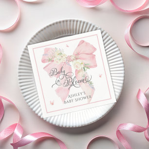 Baby In Bloom Pink Bow Floral Baby Shower Napkin