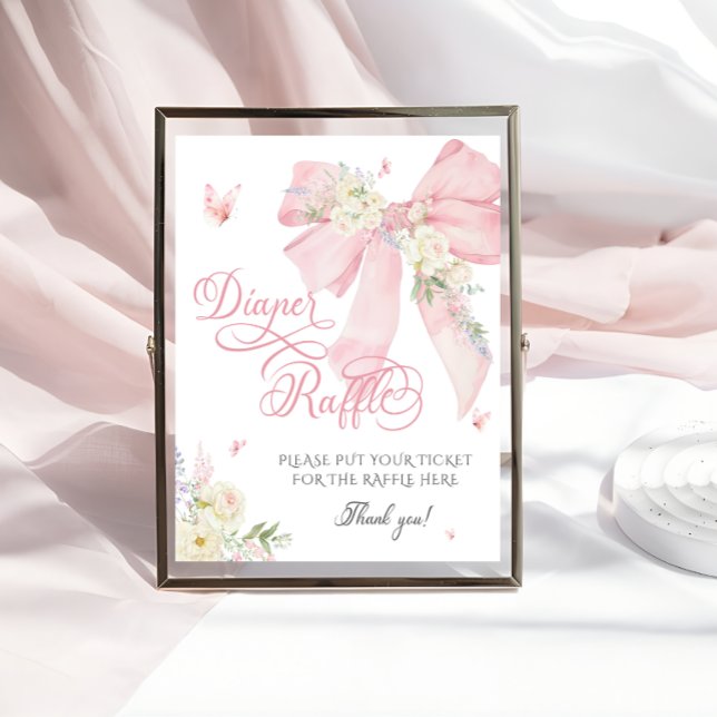 Baby in Bloom Pink Bow Floral Diaper Raffle Poster (Creator Uploaded)
