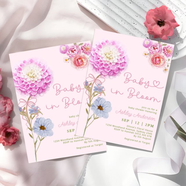 Baby in Bloom Pink Bow Girl Baby Shower Invitation (Creator Uploaded)