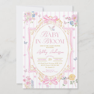 Baby In Bloom Pink Bow Whimsical Baby Shower Invitation