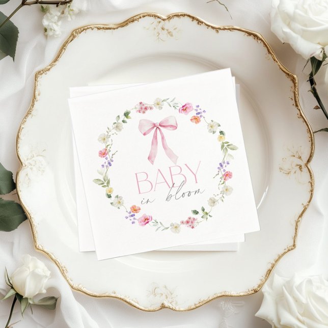 Baby in Bloom Pink Bow Wildflower Baby shower Napkin (Creator Uploaded)