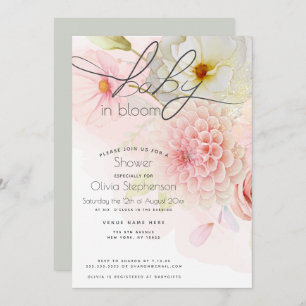 Baby in Bloom Pink Dahlia Floral Baby Shower  Invitation