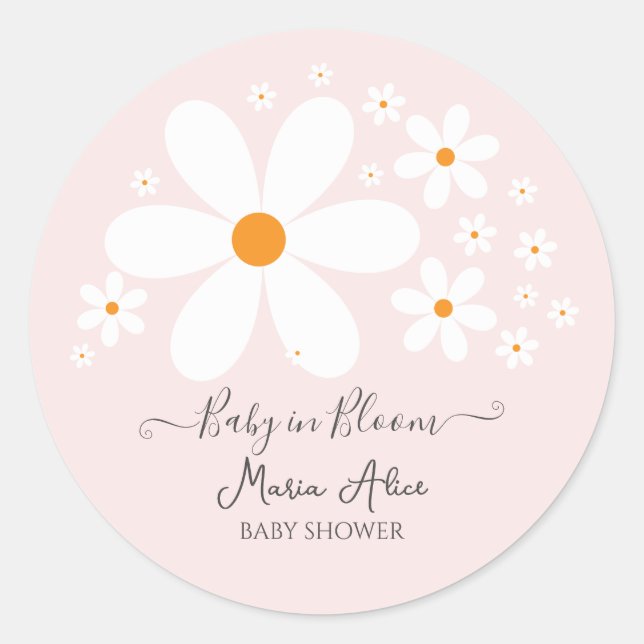 Baby in Bloom Pink Daisy Baby Shower  Classic Round Sticker (Front)