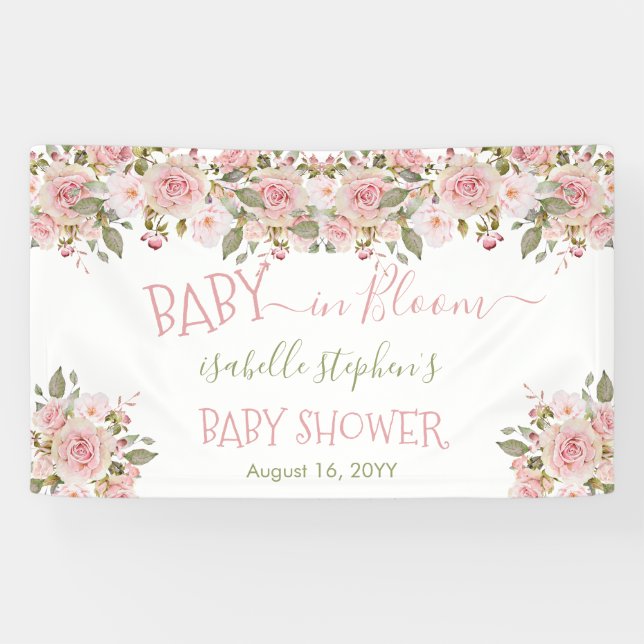 Baby in Bloom Pink Floral Baby Shower Banner (Horizontal)