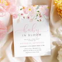 Baby In Bloom Pink Floral Baby Shower Invitation