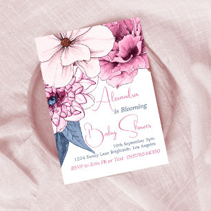 Baby In Bloom Pink Floral Baby Shower  Invitation
