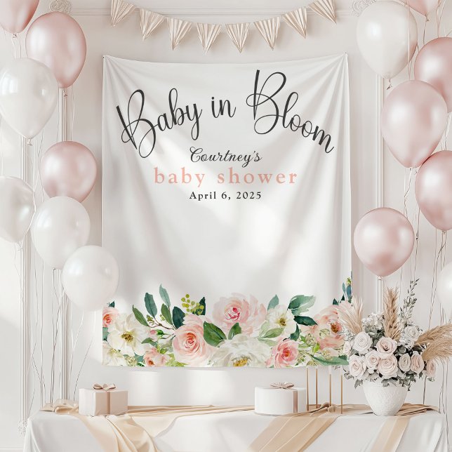 Baby in Bloom Pink Floral Baby Shower Tapestry (Creator Uploaded)