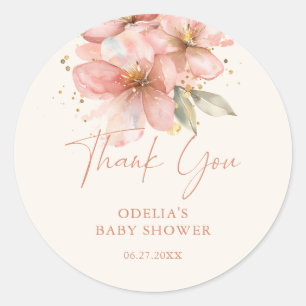 Baby In Bloom Pink Floral Baby Shower Thank You Classic Round Sticker
