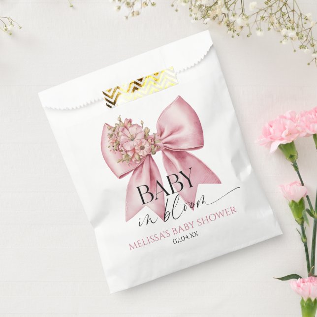 Baby In Bloom Pink Floral Bow Baby Shower Favour Bag (Sealed)