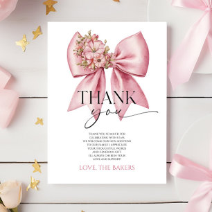 Baby In Bloom Pink Floral Bow Baby Shower Thank You Card