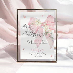 Baby in Bloom Pink Floral Bow Baby Shower Welcome  Poster
