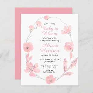 Baby in Bloom Pink Floral Budget Shower Invitation