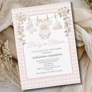 Baby In Bloom Pink Floral Clothesline Baby Shower Invitation