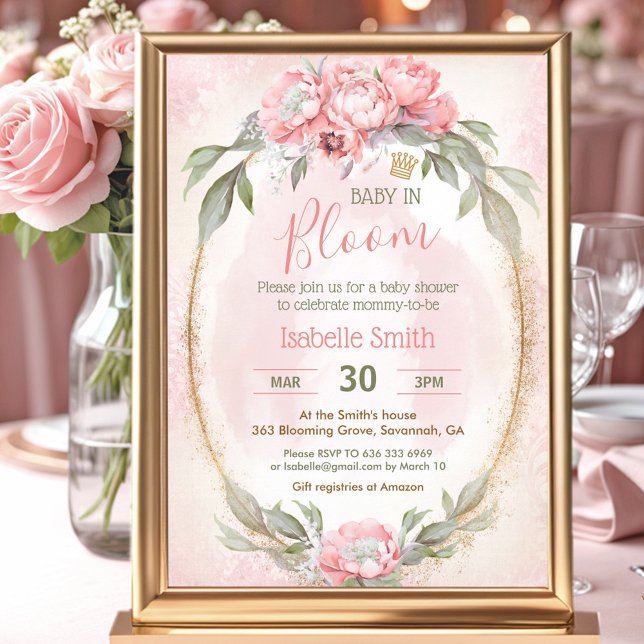 Baby In Bloom Pink Floral Elegant Girl Baby Shower Invitation (Baby In Bloom Pink Floral Elegant Girl Baby Shower Invitation)