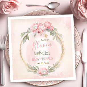 Baby In Bloom Pink Floral Elegant Girl Baby Shower Napkin