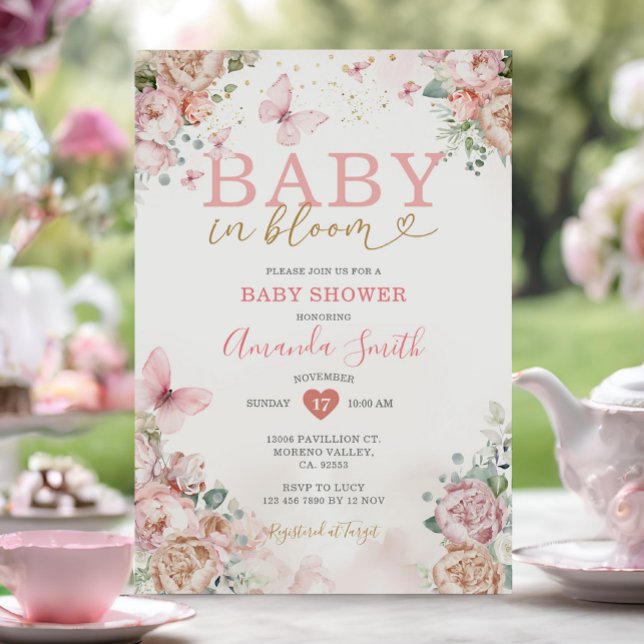 Baby in Bloom Pink Floral Girl Baby Shower  Invitation (Creator Uploaded)