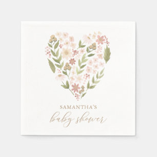 Baby in Bloom Pink Floral Heart Baby Shower Napkin