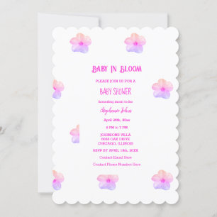 Baby In Bloom Pink Floral Petunia Baby Shower Girl Invitation