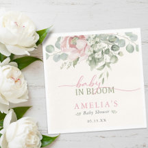 Baby in Bloom Pink Floral Watercolor Girl Shower 