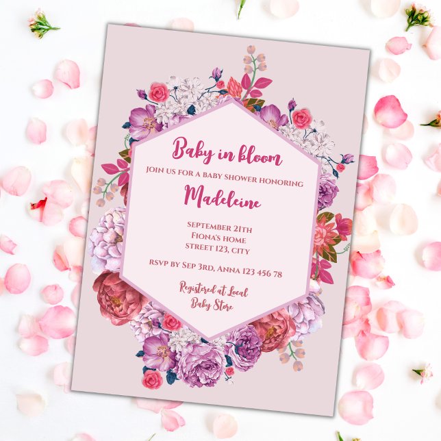 Baby In Bloom Pink Floral Wreath Baby Shower Invitation (Baby In Bloom Pink Floral Wreath Baby Shower Invitation)