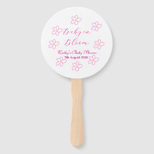 Baby in bloom pink flower baby shower simple elega hand fan