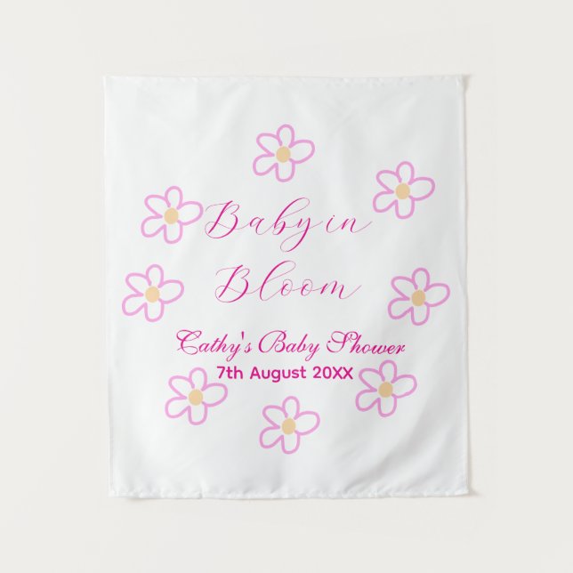 Baby in bloom pink flower baby shower simple elega tapestry (Front)