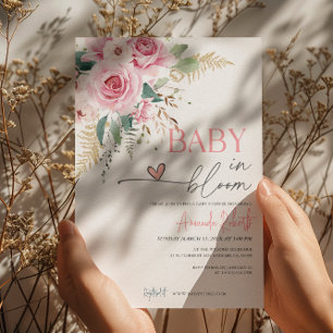 Baby In Bloom Pink Flowers Baby Shower Invitation