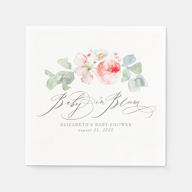 Baby in Bloom Pink Flowers Elegant Baby Shower Napkin (Front)