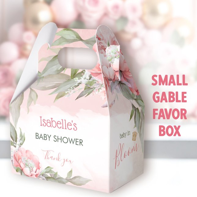 Baby In Bloom Pink Girl Baby Shower Gable Favour Box (Baby In Bloom Pink Small Favor Boxes - You can choose from 3 sizes of these gable favor Boxes)