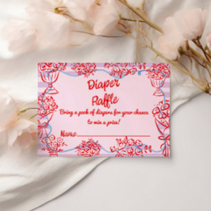 Baby In Bloom Pink Hand Drawn Floral Diaper Raffle Enclosure Card