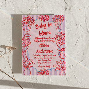 Baby in Bloom Pink Hand Drawn Flowers Baby Shower Invitation