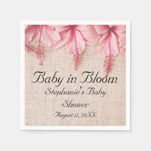 Baby in Bloom Pink Linen Florals Baby Shower  Napkin