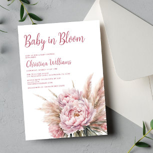Baby in Bloom Pink Pampas Grass Baby Shower Invitation