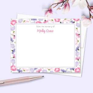 Baby in Bloom Pink Purple Wildflower New Baby Girl Thank You Card