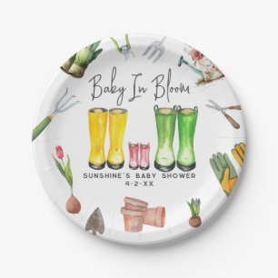 Baby In Bloom Pink Rain Boots Garden Baby Shower Paper Plate