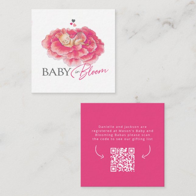 Baby in bloom pink registry baby shower card  (Front/Back)