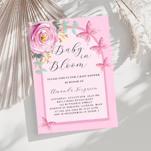 Baby in Bloom pink rose butterfly arch Baby Shower Invitation