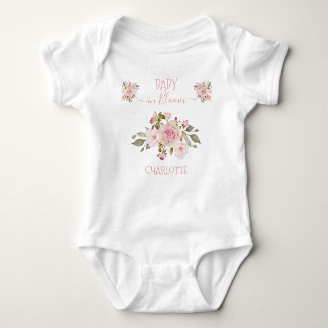 Baby in Bloom Pink Rose Floral Baby Bodysuit (Front)