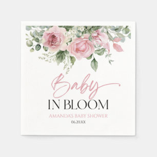Baby In Bloom Pink Rose Floral Baby Shower Napkin