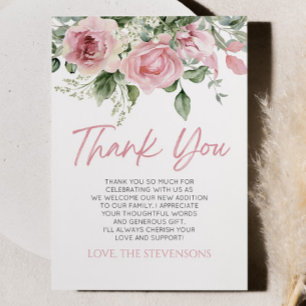 Baby In Bloom Pink Rose Floral Baby Shower Thank You Card