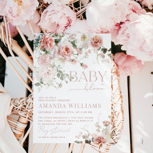 Baby in Bloom Pink Roses Floral Girl Baby Shower  Invitation