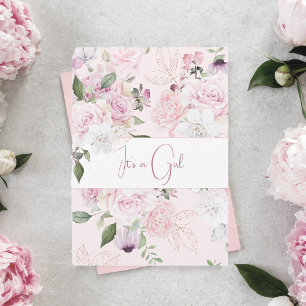Baby In Bloom Pink Roses Girl Floral Baby Shower Invitation