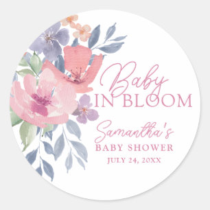 Baby in Bloom Pink Spring Floral Baby Shower Classic Round Sticker