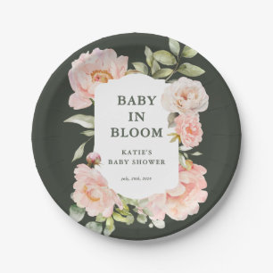 Baby in Bloom Pink Watercolor Floral Baby Shower Paper Plate
