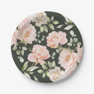 Baby in Bloom Pink Watercolor Floral Baby Shower Paper Plate