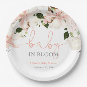 Baby in Bloom pink white floral lillies Paper Plate