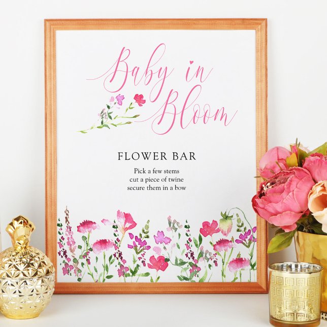 Baby in Bloom Pink Wildflower Flower Bar Poster (Baby in Bloom Flower Bar Sign from my Pink Wildflower Collection. Message me to create more items.)