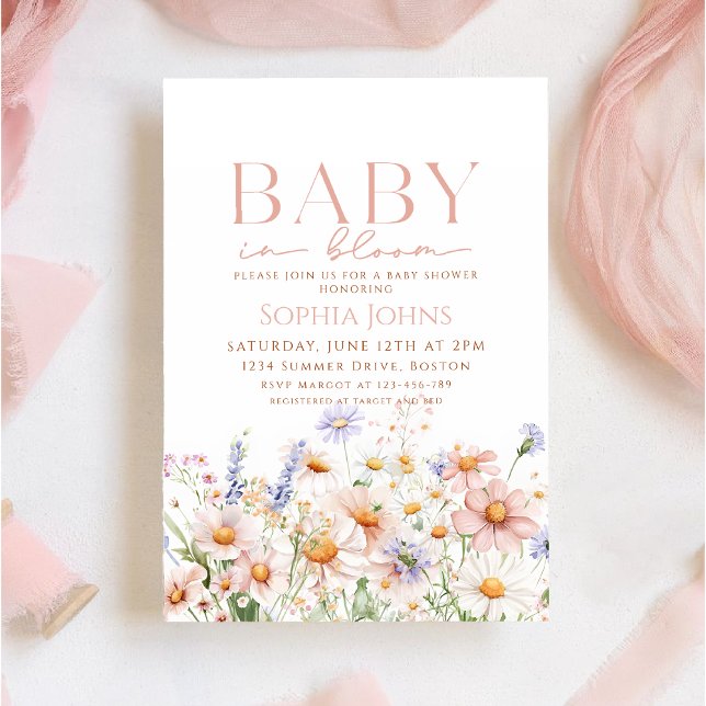Baby In Bloom pink wildflower Girl Baby Shower Invitation (Creator Uploaded)