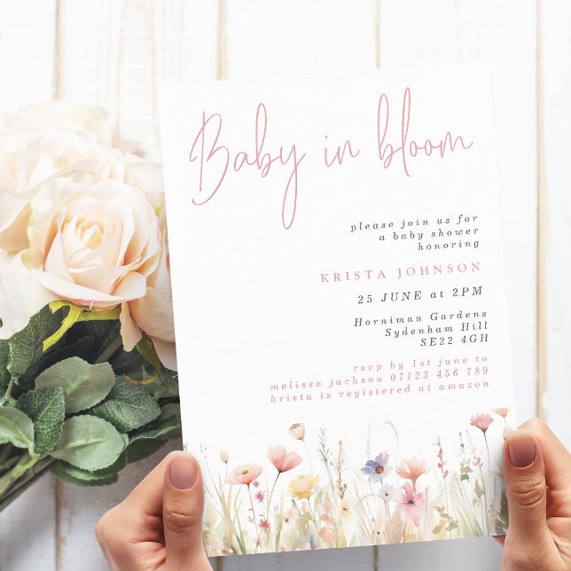 Baby In Bloom Pink Wildflowers Baby Shower Invitation (Creator Uploaded)