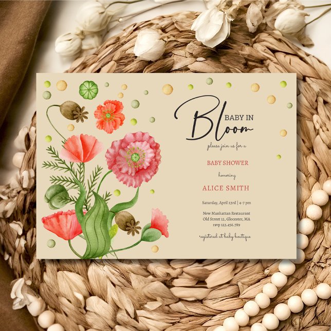 Baby in bloom poppy flowers Baby shower Invitation (Creator Uploaded)